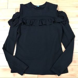 Bebe Black Ruffle Cold Shoulder Top Size Medium